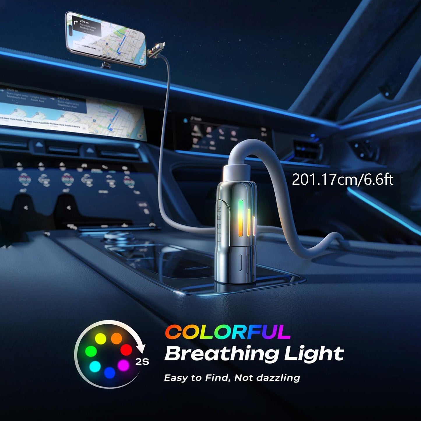 240W 4 in 1 Charging Cable 6.6FT, USB A/C to C/Lightning with Light iPhone Charger for iPhone