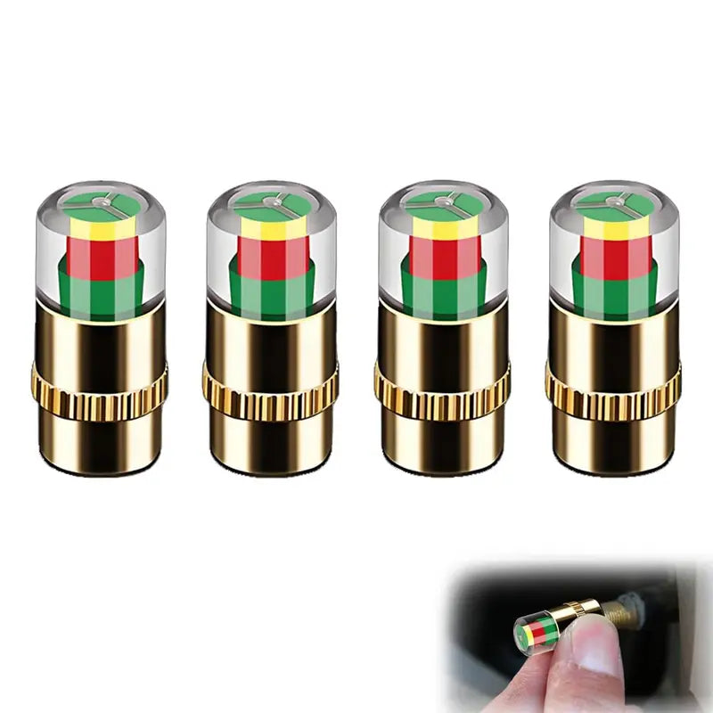 4-Pack Vibrant Red-Green Car Tire Pressure Monitoring Tools