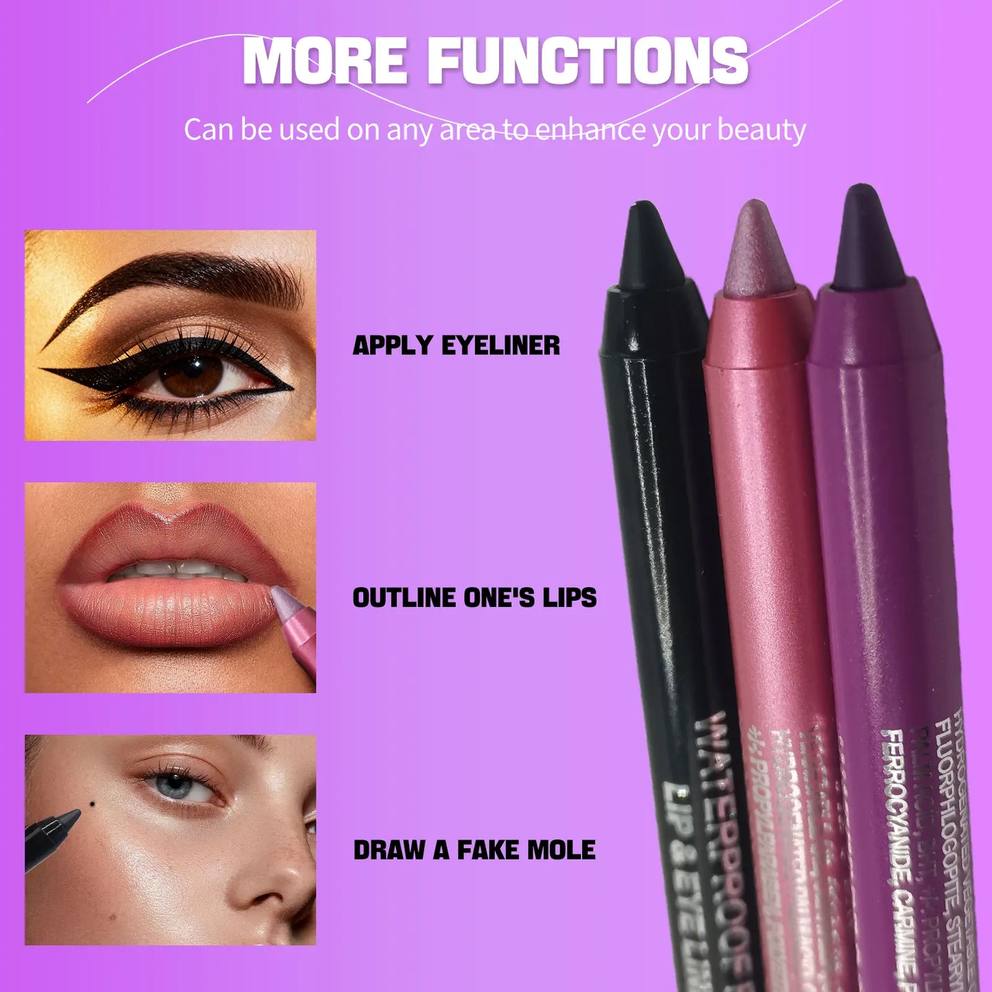 12 Color Eyeliner Shades Pen - High Color Pearl Gloss Finish