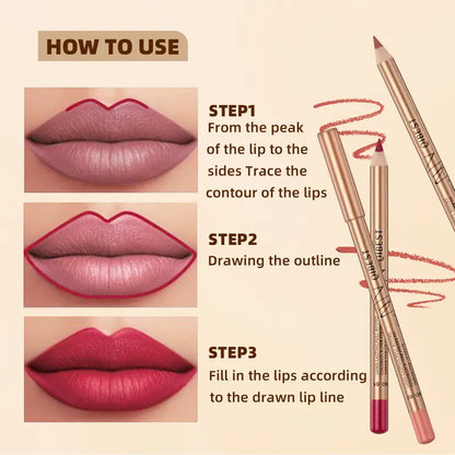 Qibest 12 Colors Lip Liner Set Matte Waterproof Smooth