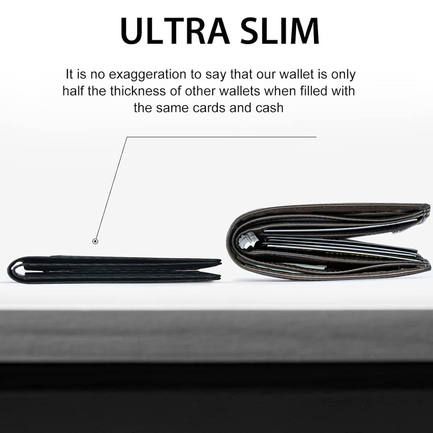 Slim Wallet for Men - Minimalist Genuine Leather Carbon Fiber Rfid Blocking Bifold Credit Card Holder