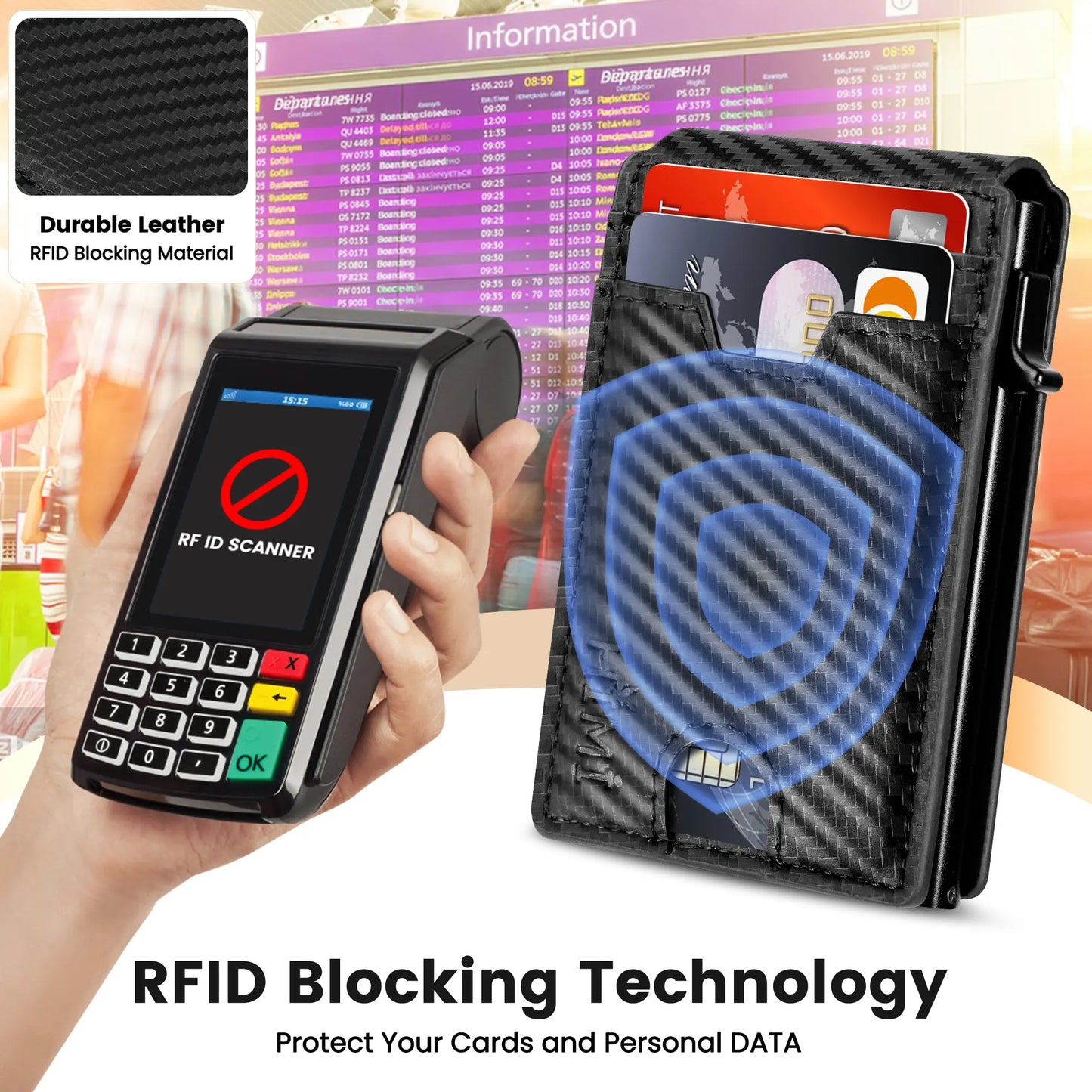 Wallet for Men with Money Clip RFID Blocking Minimalist Wallet Pop Up Aluminum Case
