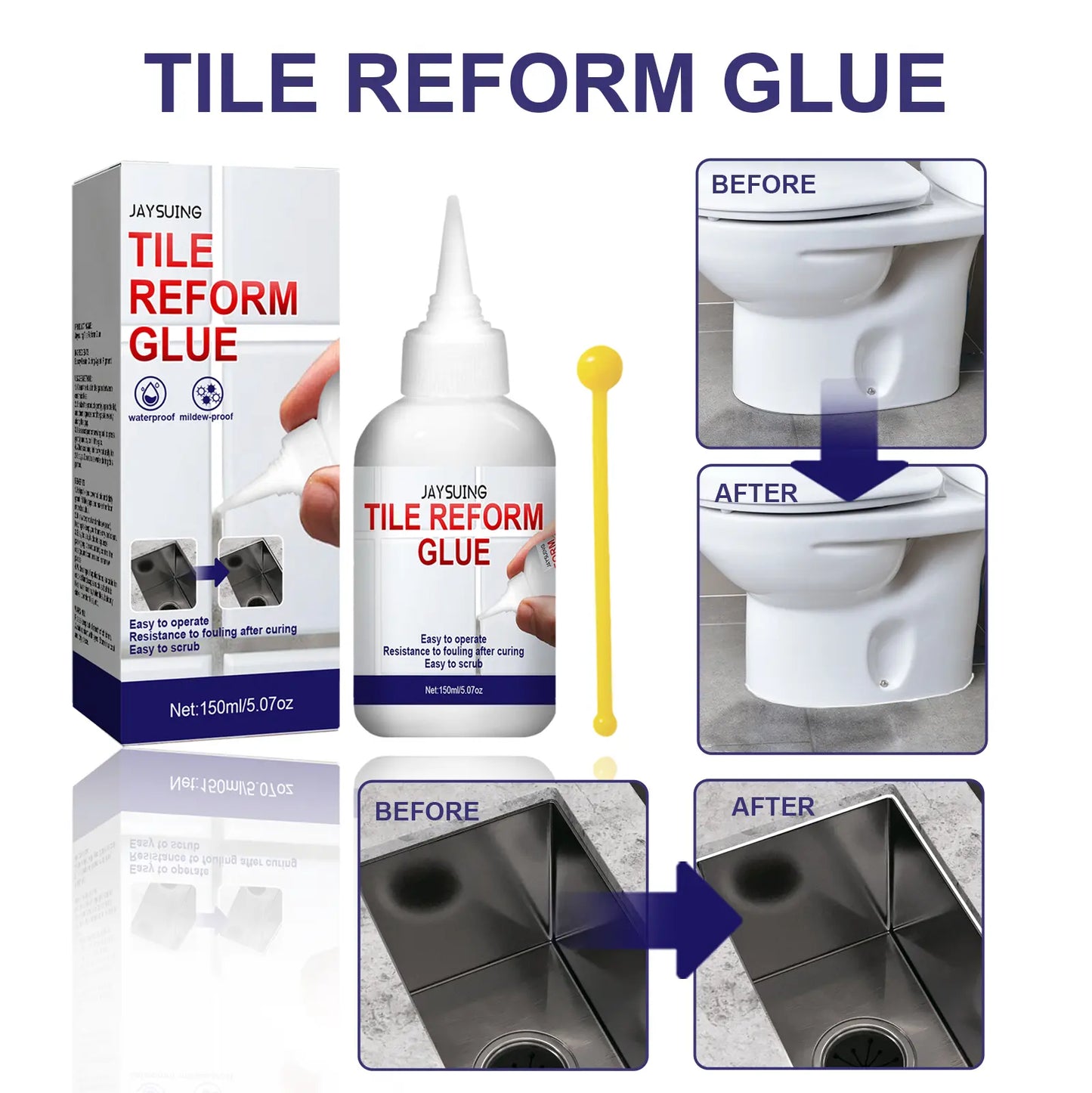 Pre-Mixed Mold-Resistant Glue-Based Tile Adhesive & Tile Grouting Tool Set
