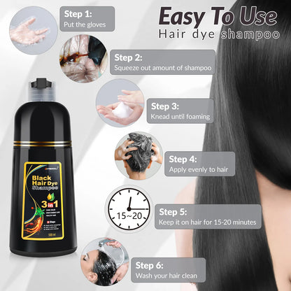 Hair Dye Shampoo 3 in 1,Herbal Ingredients,Contains Ginseng Extract,Can cover gray hairs