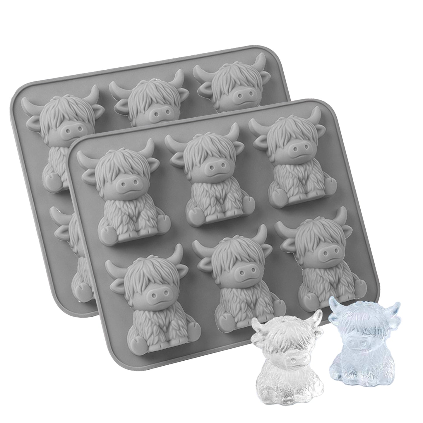2 Pack 3D Highland Cow Ice Cube Silicone Mold