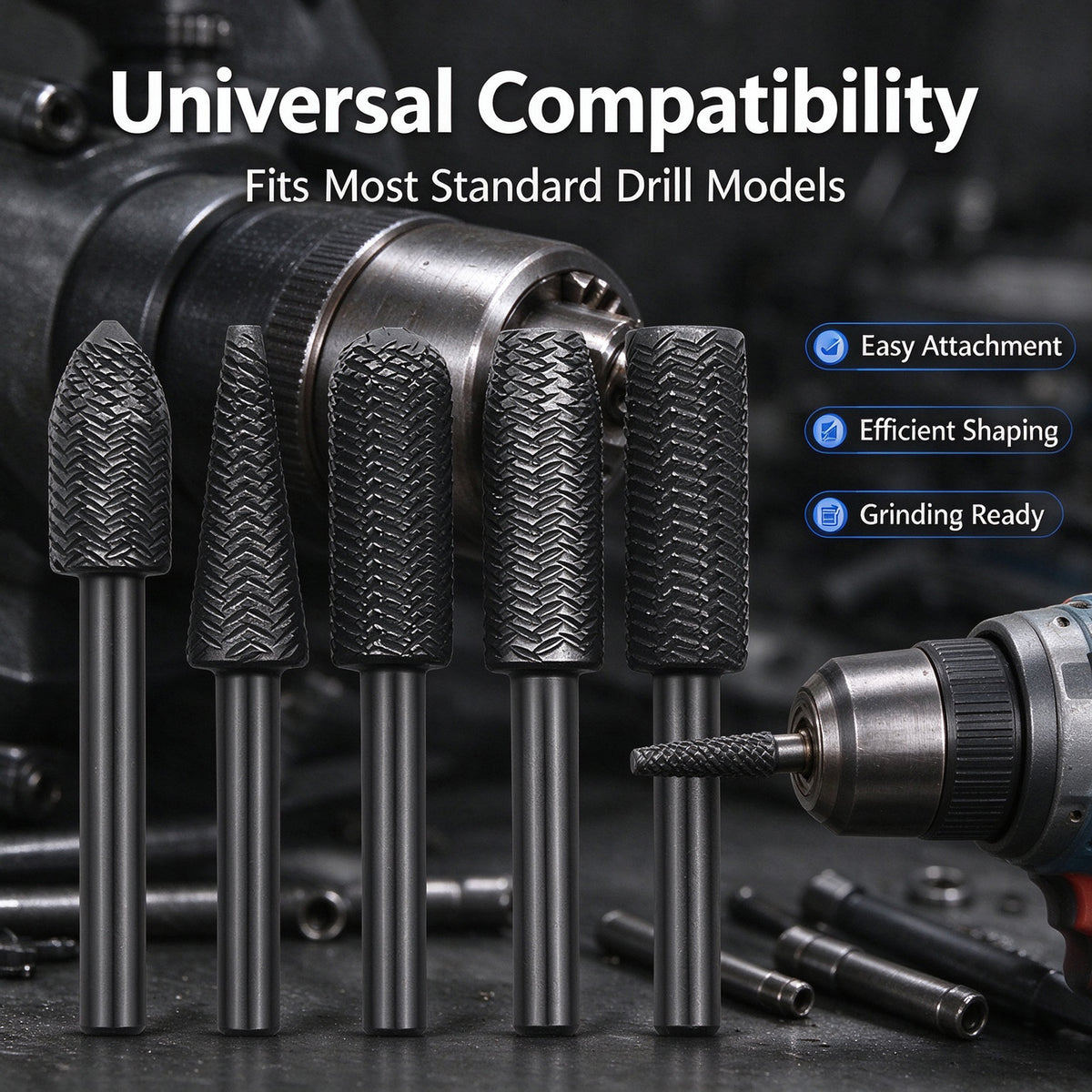 5PCS Rotary Rasp Carbon Steel Cutter Drill Bits Rasp for Steel Grinding Carving