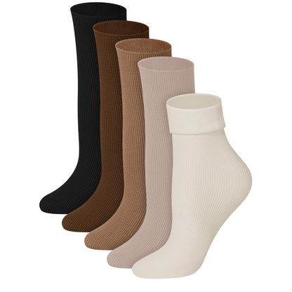 5 Pairs Women’s Ultra-Soft Fleece Thermal Socks- Ribbed Winter Warm Socks, Moisture-Wicking