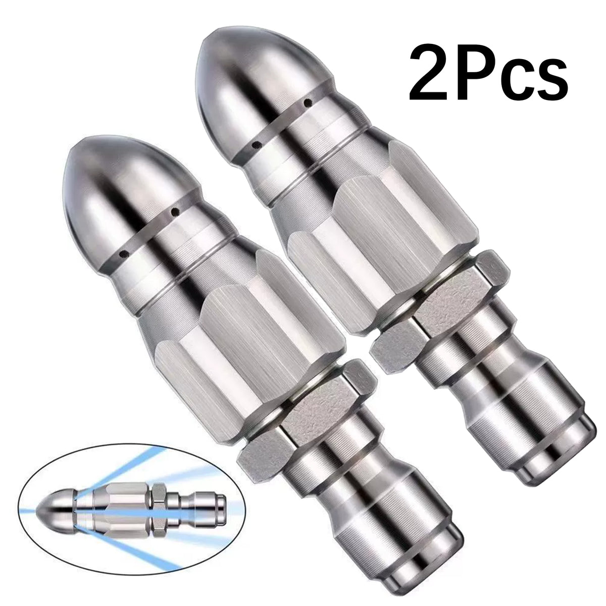 2Pcs High-Pressure Rotating Sewer Cleaning Nozzles, 65000 PSI Stainless Steel Sewer Cleaning Tool