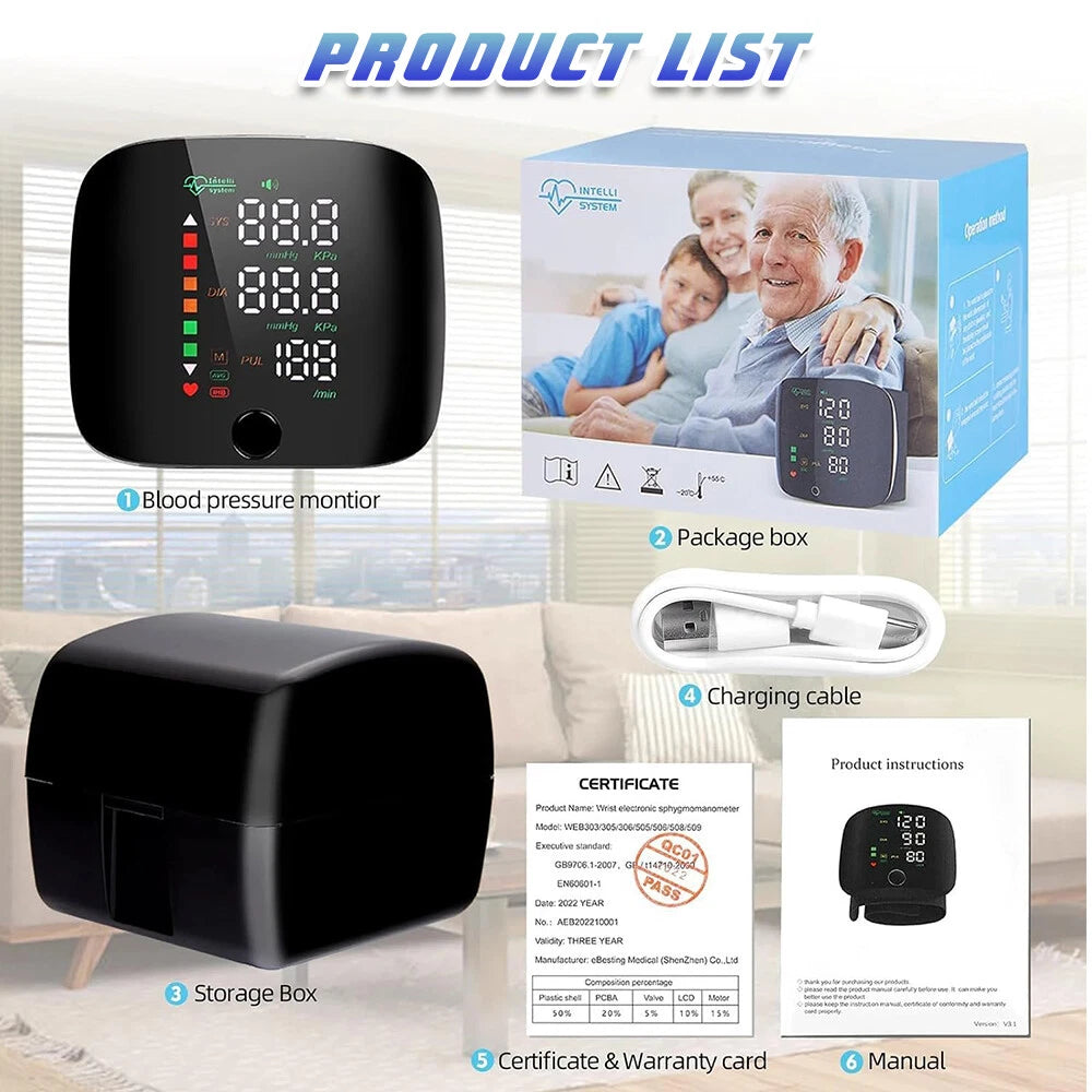 Wrist High Blood Pressure Monitor Automatic LCD Heart Rate Gauge BP Cuff Machine