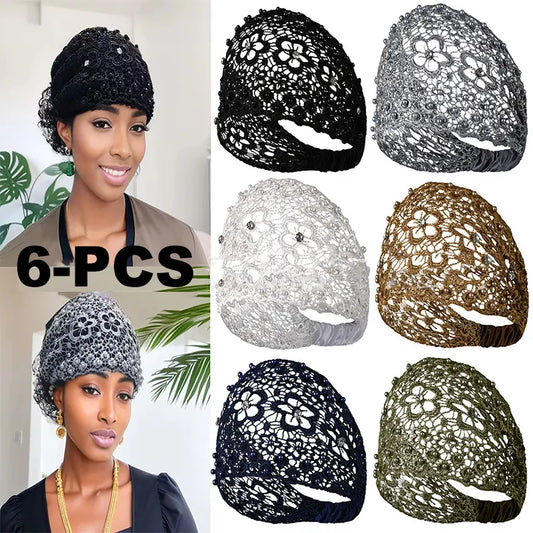 6Pcs Vintage Ethnic Floral Bead Lace Headband with Wide Edges