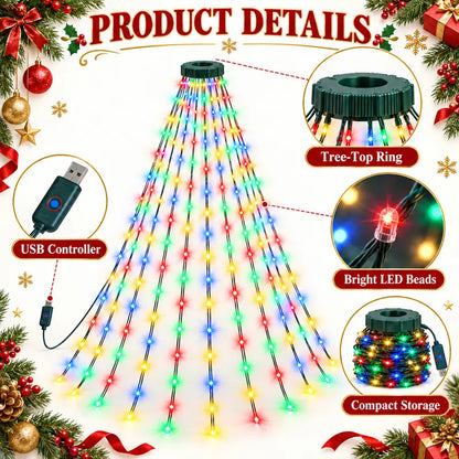 USB-Powered LED Christmas Tree Waterfall String Lights – 8 Lighting Modes