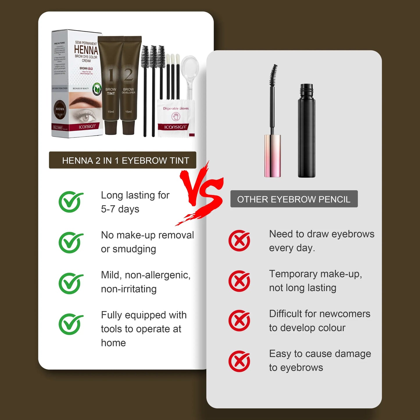 Iconsign Henna Brow Dye Cream, Eyebrow Tinting Cream
