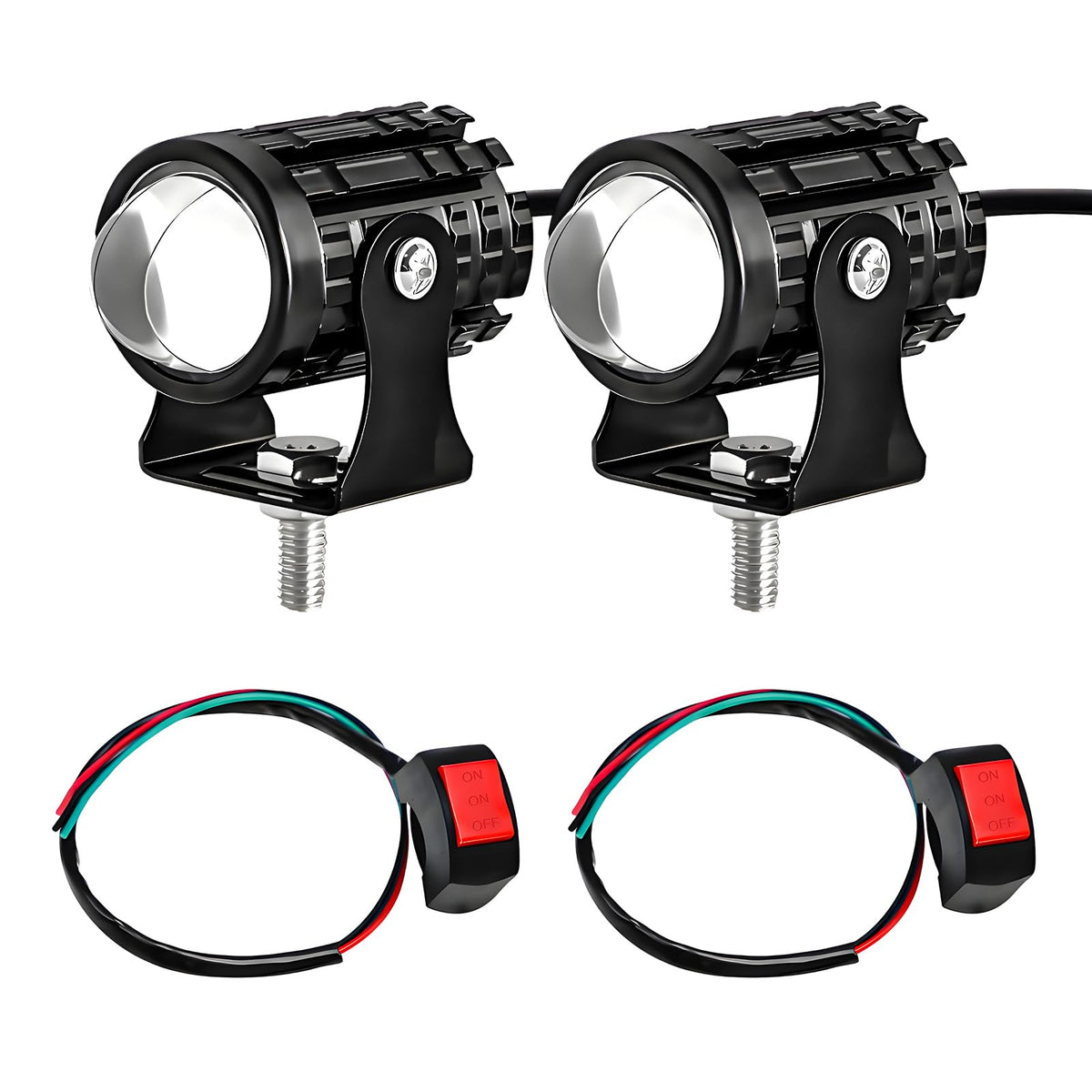 2 PCS Motorcycle LED Driving Fog Lights, 12W 12-80V White/Amber Spotlights with Switches