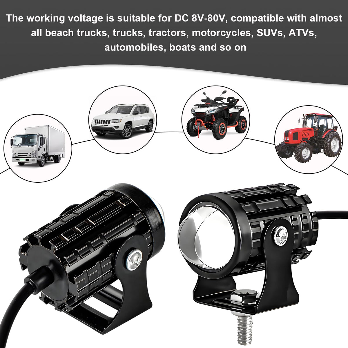 2 PCS Motorcycle LED Driving Fog Lights, 12W 12-80V White/Amber Spotlights with Switches