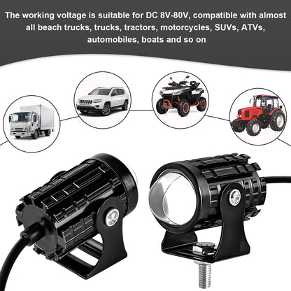 2 PCS Motorcycle LED Driving Fog Lights, 12W 12-80V White/Amber Spotlights with Switches