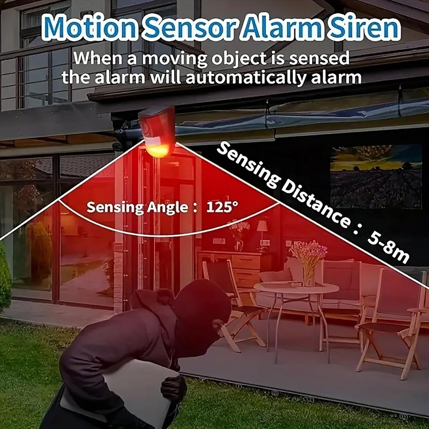 Solar LED Strobe Light Wireless Motion Sensor Alarm for Outdoor
