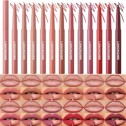 12 Colors Sculpting Matte Velvet Lip Liner Set, Smooth Creamy Texture,Waterproof And High Pigmented