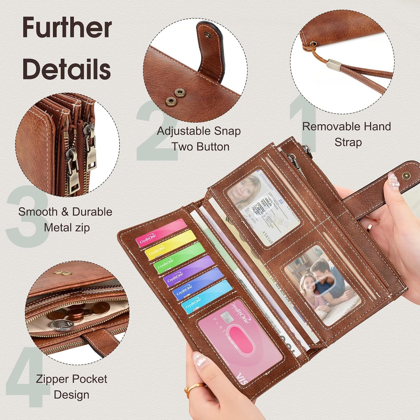 Leather Wallets for Women with RFID Blocking Credit Card Holder Large Capacity