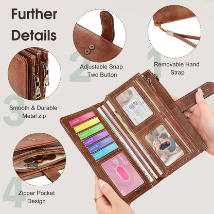 Leather Wallets for Women with RFID Blocking Credit Card Holder Large Capacity