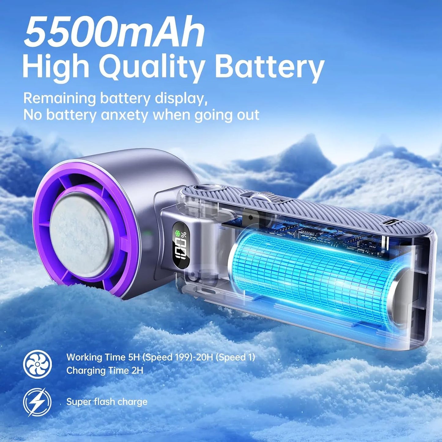 Rechargeable Handheld Portable Turbo Fan with Ice Cooler