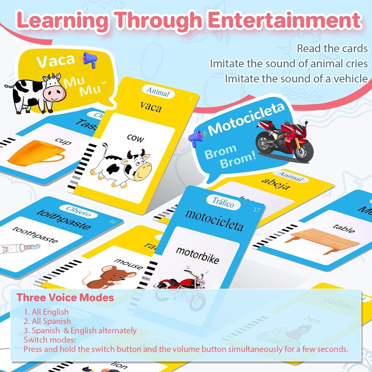 224 Words Spanish & English Talking Flash Cards for Toddler