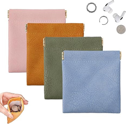 4 Pack Snap Closure Leather Organizer Pouch Coin Purse