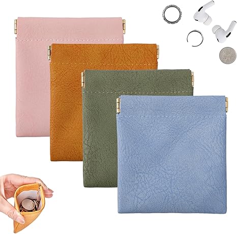 4 Pack Snap Closure Leather Organizer Pouch Coin Purse