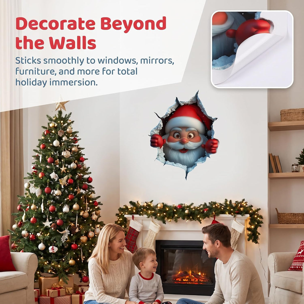 5Pcs Santa Claus Wall Sticker 3D Breaking Effect Christmas Door Decor