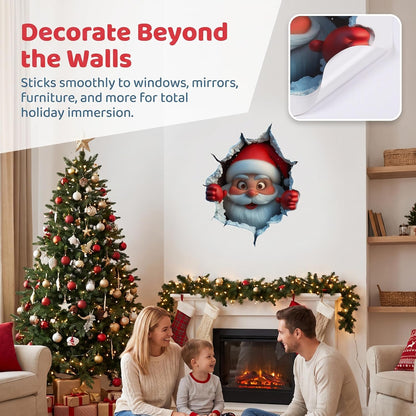 5Pcs Santa Claus Wall Sticker 3D Breaking Effect Christmas Door Decor