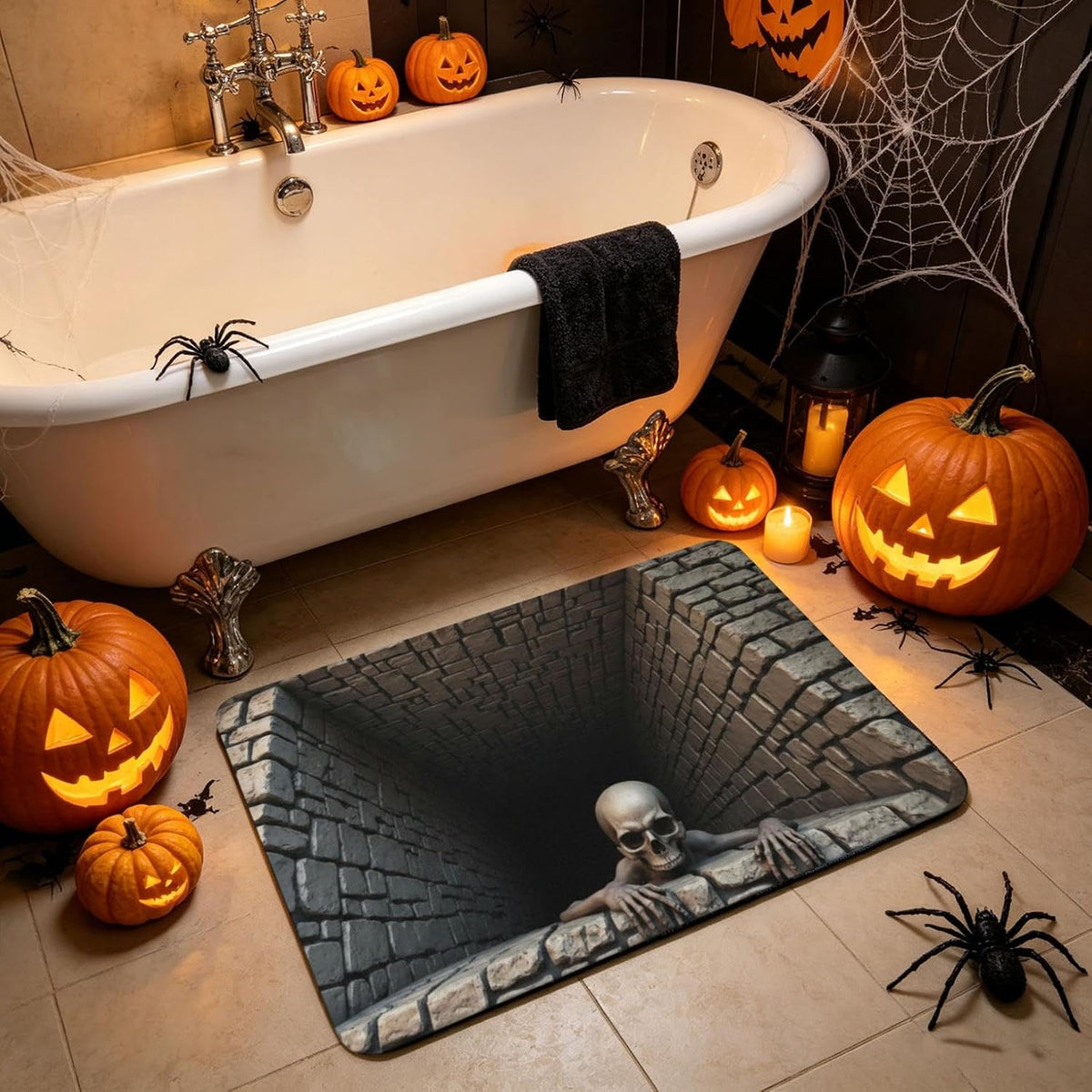 3D Skeleton Vortex Quilted Round Halloween Rug