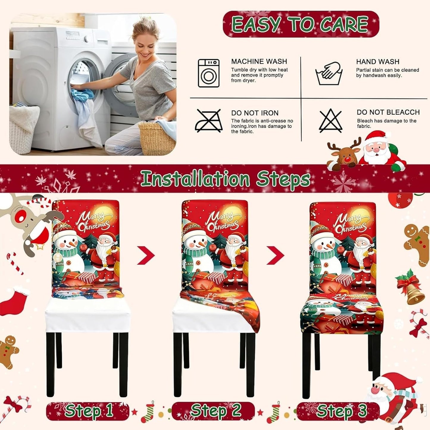 Stretch Christmas Dining Chair Covers, Chair Protector Slipcovers
