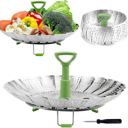 Folding Expandable Steaming Insert with Extendable Handle Fits Various Size Pot