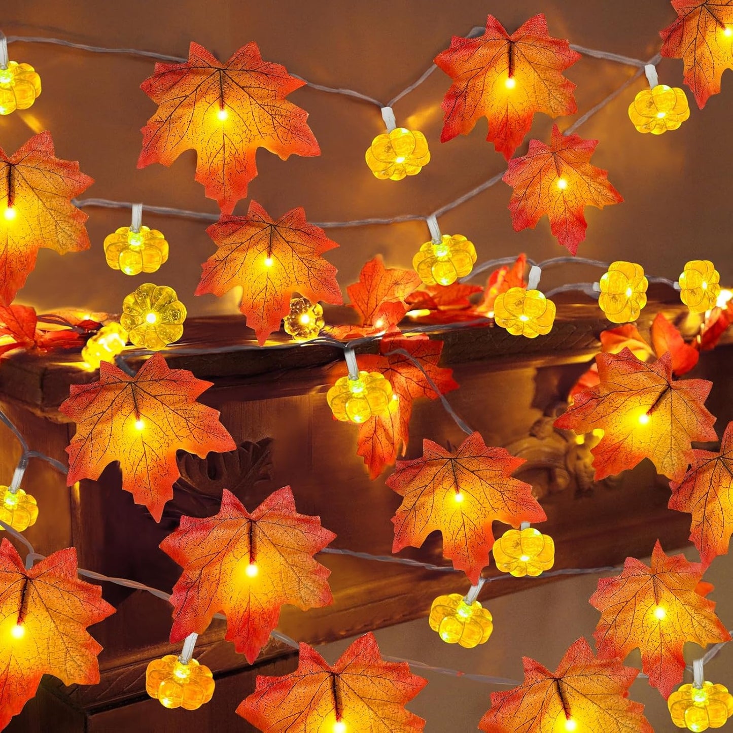 Autumn Maple Leaf and Pumpkin Vine Decoration for Halloween Thanksgiving Christmas Decor Wedding Party