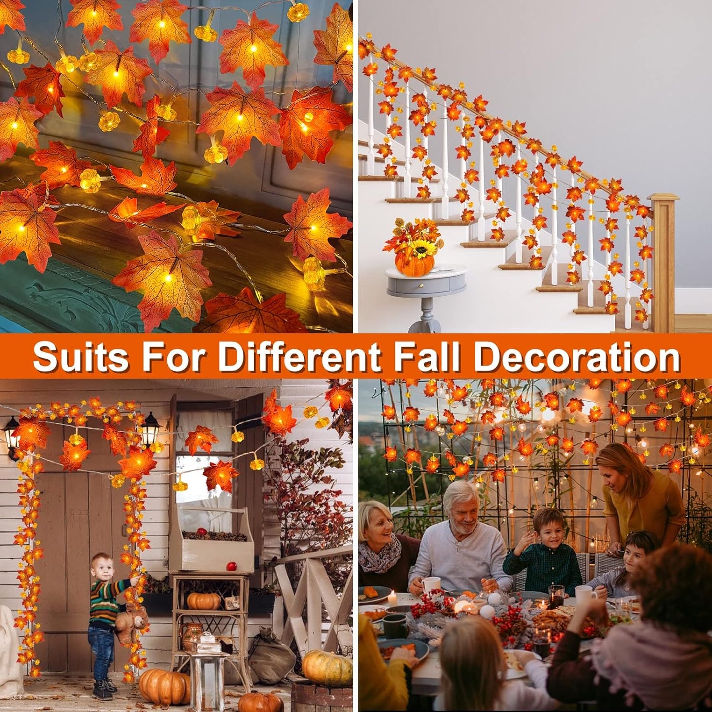 Autumn Maple Leaf and Pumpkin Vine Decoration for Halloween Thanksgiving Christmas Decor Wedding Party