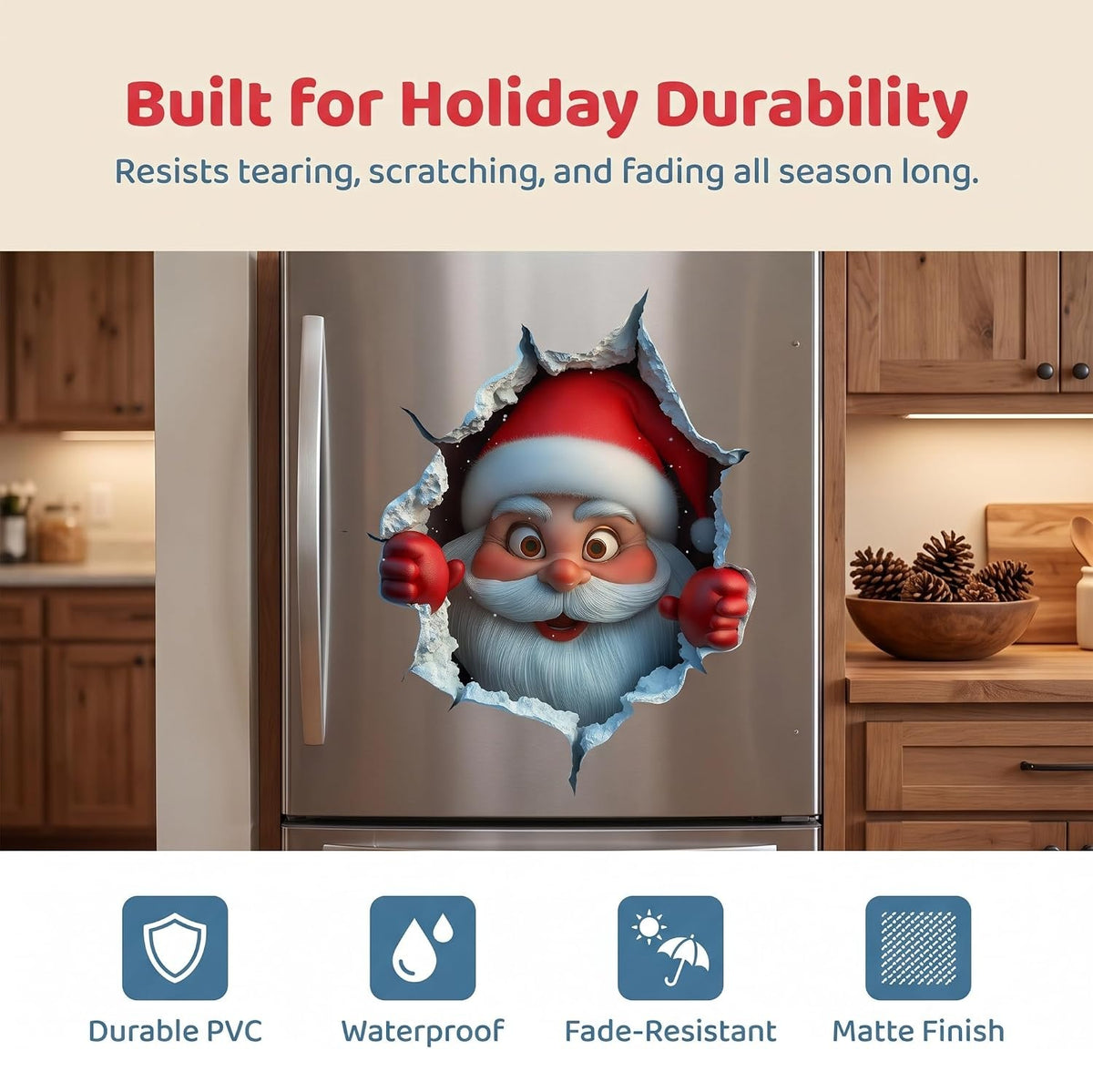 5Pcs Santa Claus Wall Sticker 3D Breaking Effect Christmas Door Decor