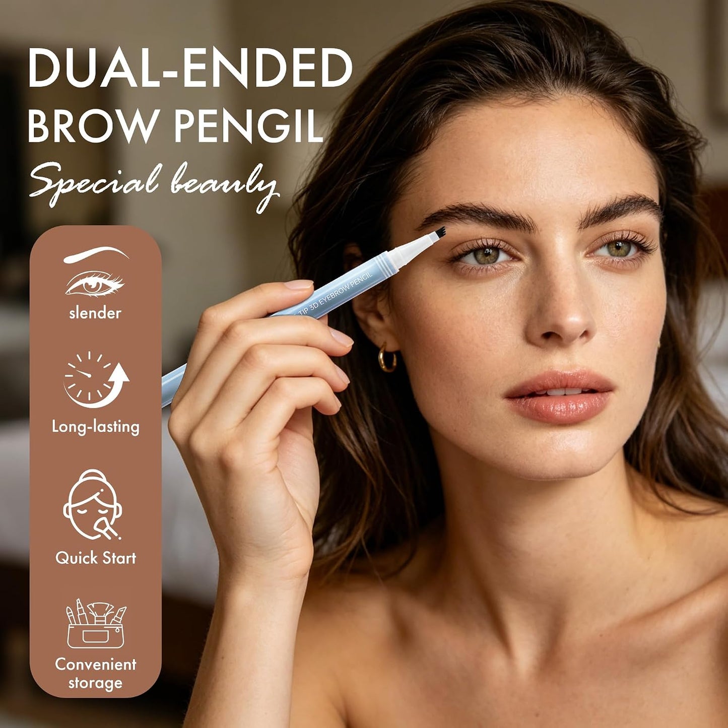 Dual-Ended 4-Tip Precision Eyebrow Pencil with Spoolie Brush
