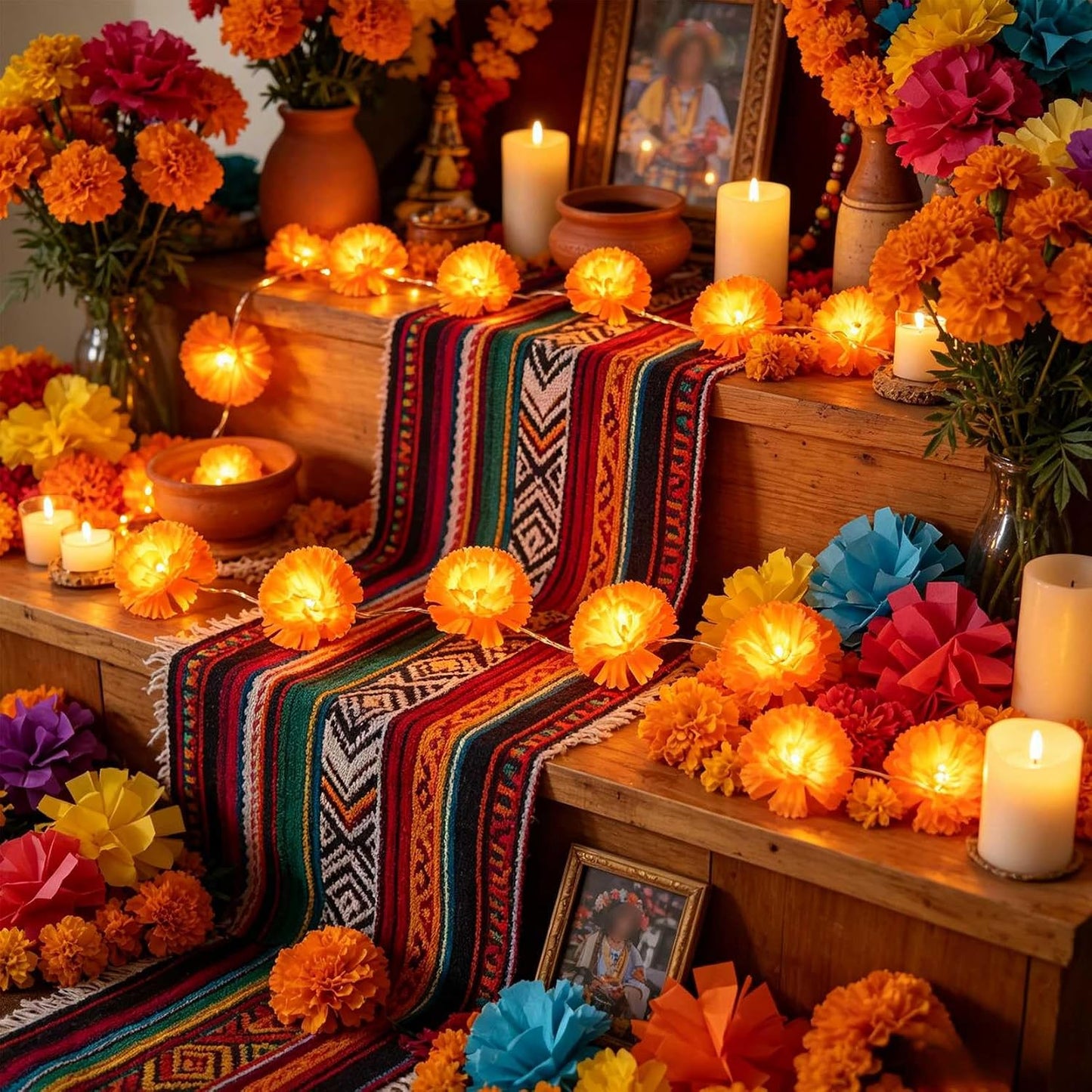 40 LED Artificial Marigold Flowers Lights for Day of The Dead