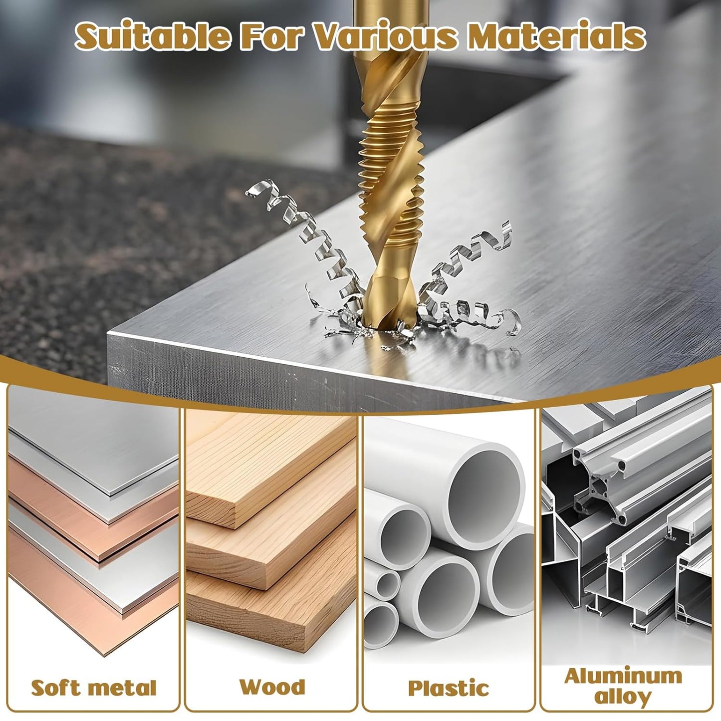 6 Pcs Titanium Carbon Steel Combination Drill Tap Set