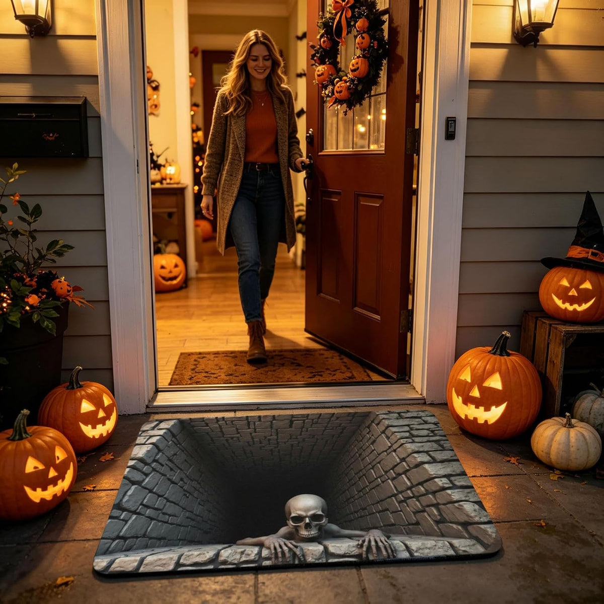 3D Skeleton Vortex Quilted Round Halloween Rug