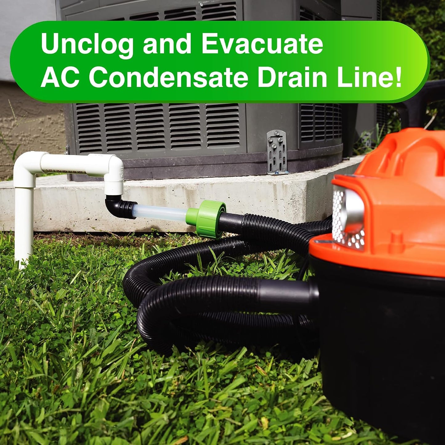 AC Drain Line Cleaner - Shop Vac Adapter for HVAC Condensate & Air Conditioner Clogs