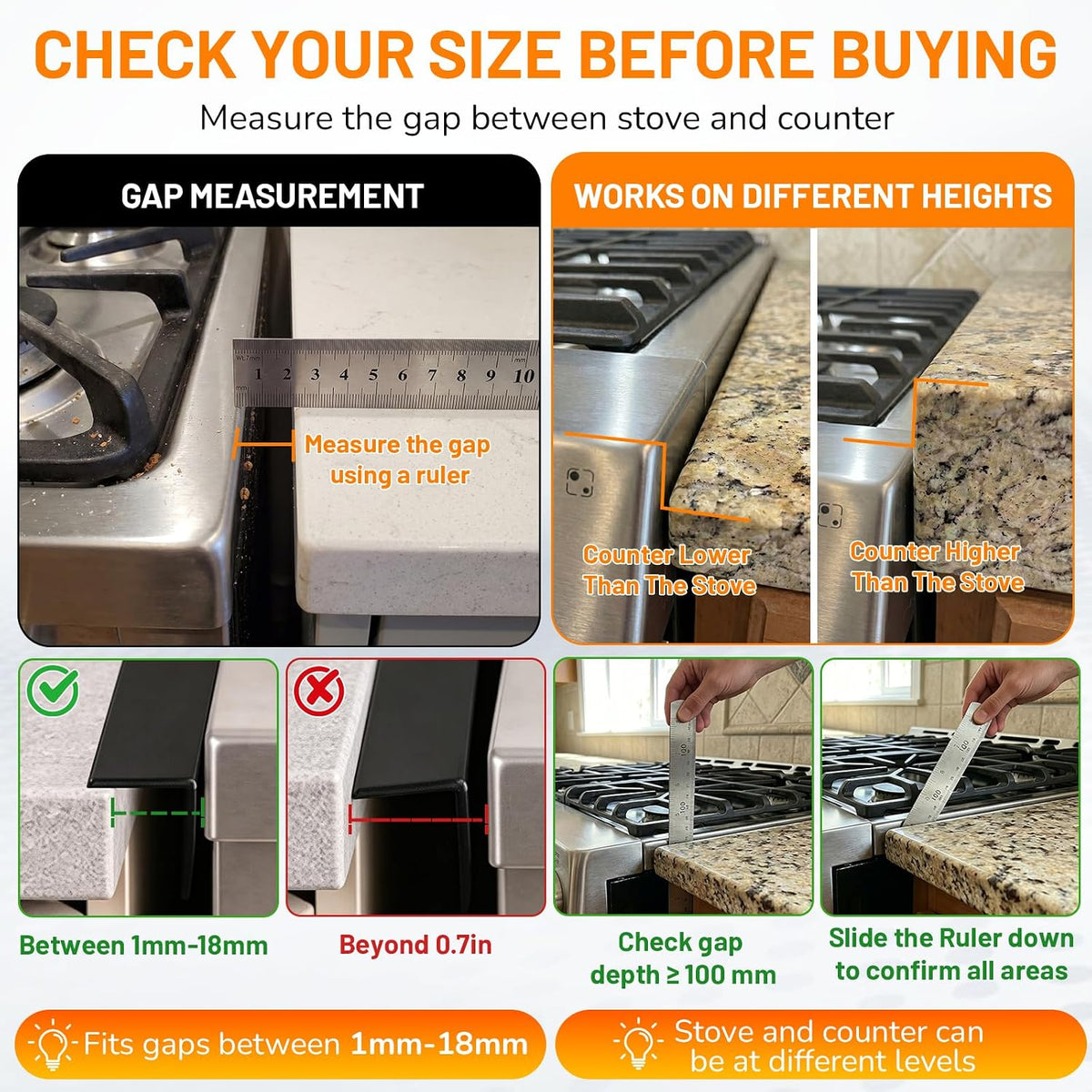 2PCS Stove Gap Filler for Kitchen Oven Counter Side Gap