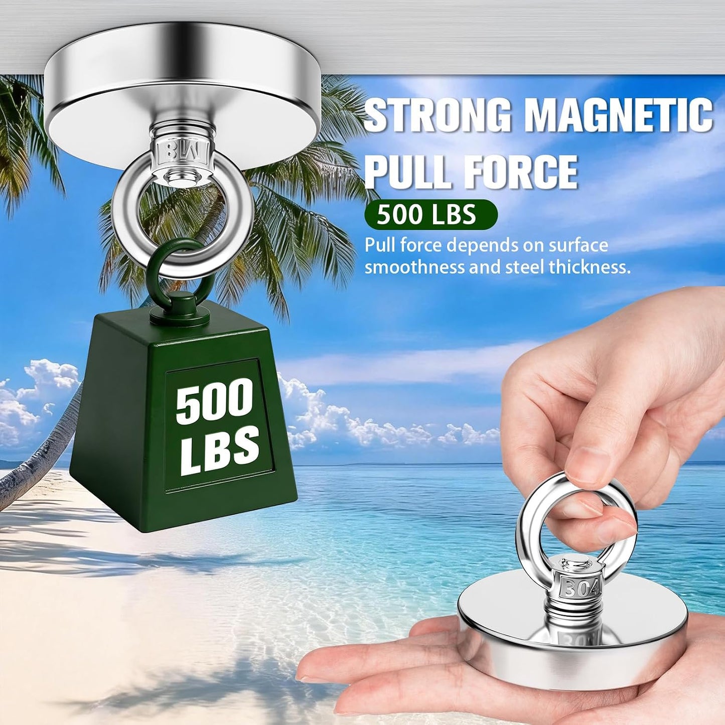 500 lbs Heavy Duty Fishing Magnets with Countersunk Hole