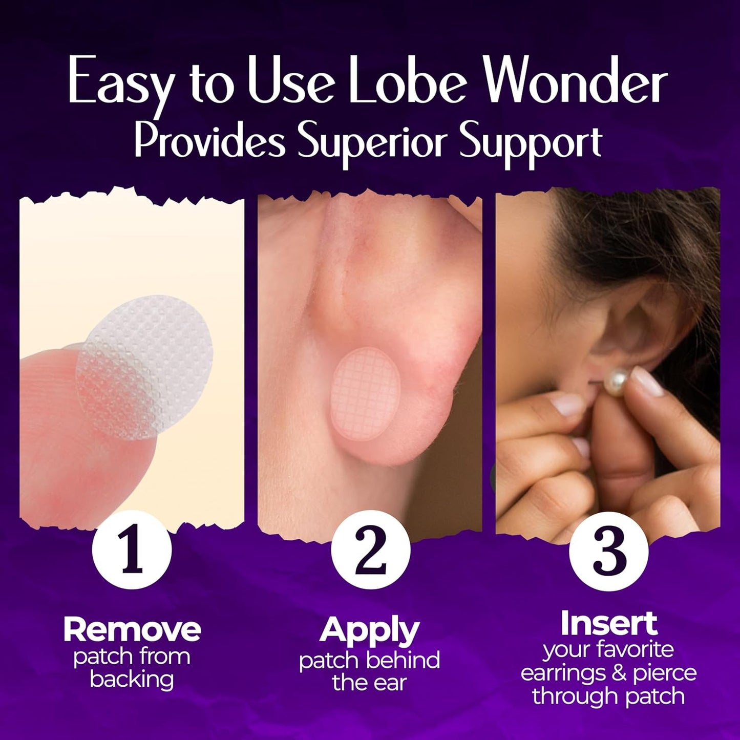 Ear Lobe Support Patch for Pierced Ears - Eliminates The Look of Torn or Stretched Piercings