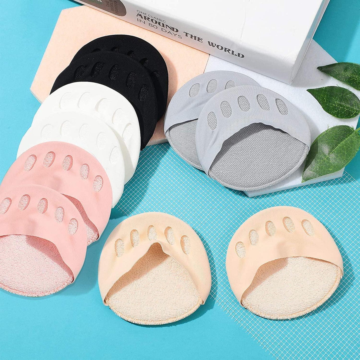 Forefoot Pads Honeycomb Fabric Metatarsal Cushions Ball of Foot Cushion Pads for Women , 5 Colors (5 Pairs)