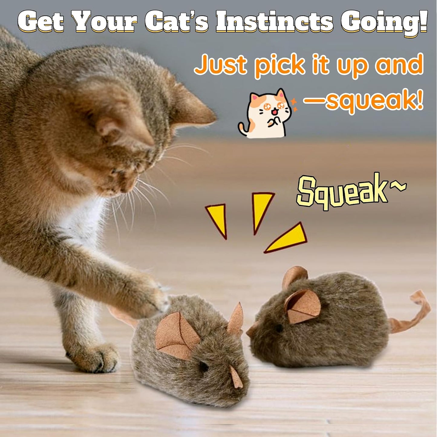 3 Pack Furry Cat Mouse Toy with Rattle Sound,Interactive Cat Toy 5.5” Realistic Size