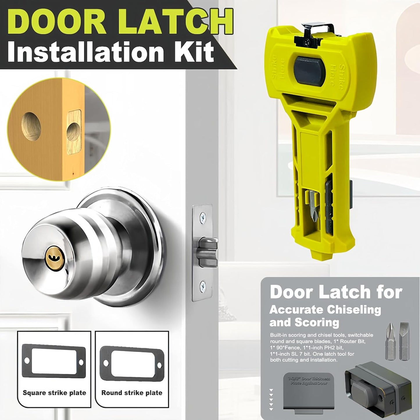 Door Latch Mortise Tool, Professional Precision Scoring and Chiseling Kit for Square and Round Latch Installation