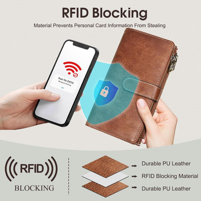Leather Wallets for Women with RFID Blocking Credit Card Holder Large Capacity