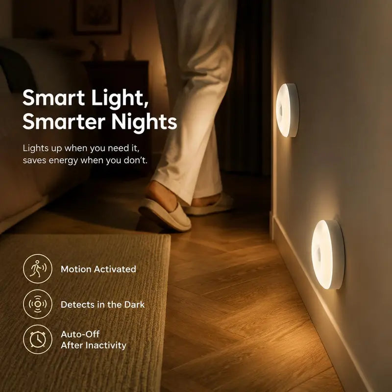 Round Automatic Closet LED Light - Motion Sensor with On/Off Delay