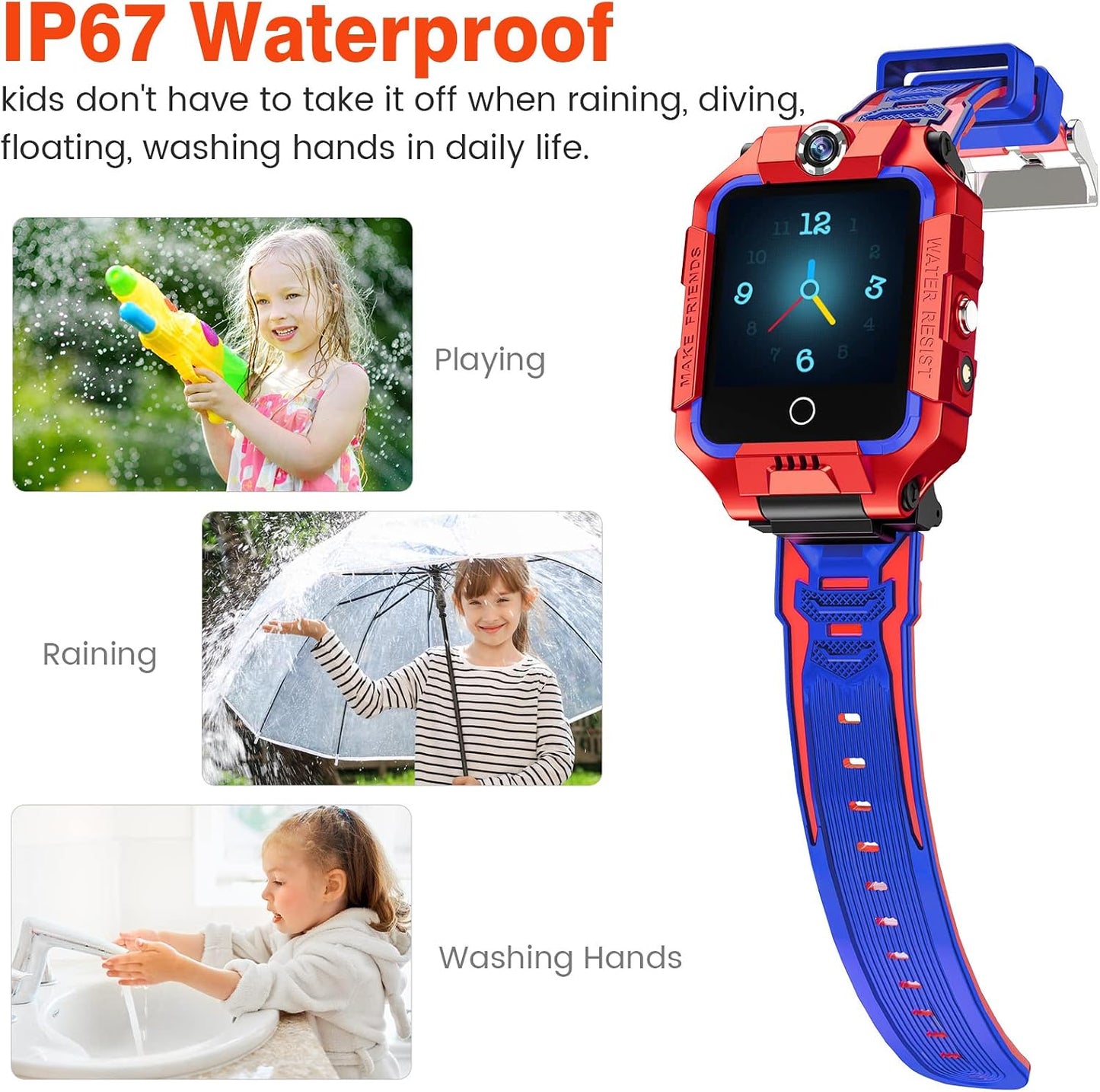 4G Kids Waterproof Smartwatch w GPS Tracker, Phone Watch & Video Chat for Age 3-14 Years