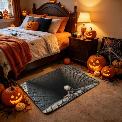 3D Skeleton Vortex Quilted Round Halloween Rug